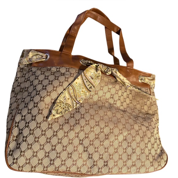 Chadwicks Brown and Cream Monogram Tote - Picture 1 of 13